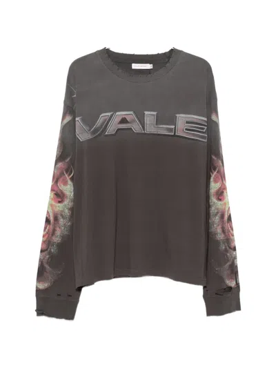 Vale Graphic-print Distressed Top In Gray