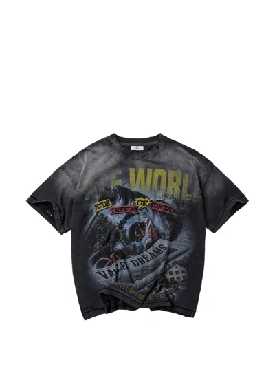 Vale Graphic-print Distressed T-shirt In Black