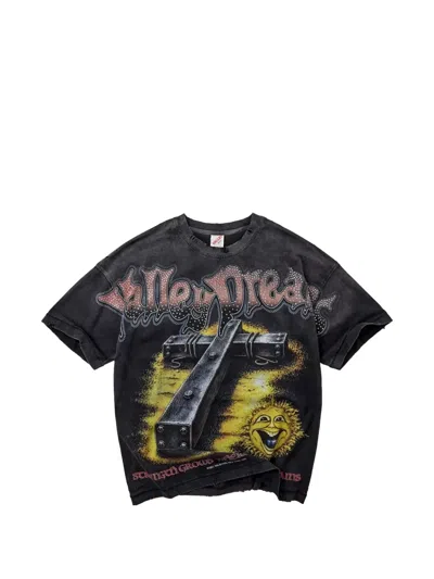 Vale Graphic-print Distressed T-shirt In Black