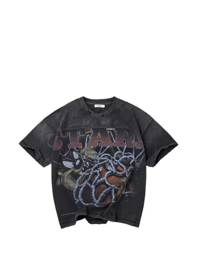 Vale Graphic-print Distressed T-shirt In Black