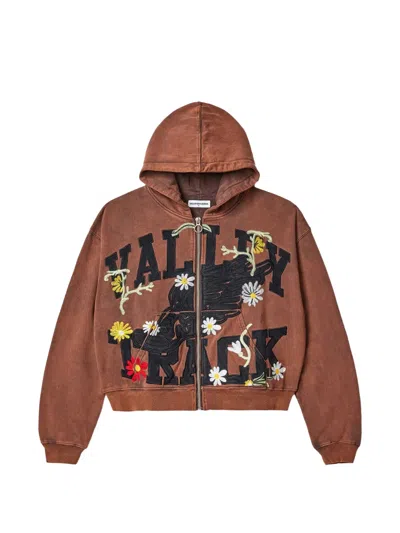Vale Harmony Garden Appliqué Zip Hoodie In Brown