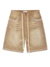 Vale Jewelled-pearl Denim Shorts In Brown