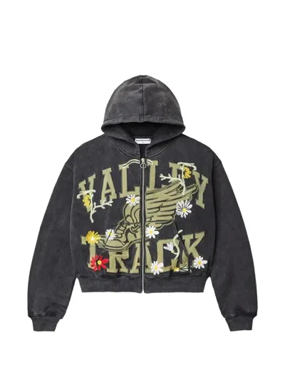 Vale Midnight Garden Floral Zip-up Hoodie In Black