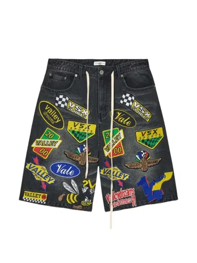 Vale Passport Patch-detail Denim Shorts In Black