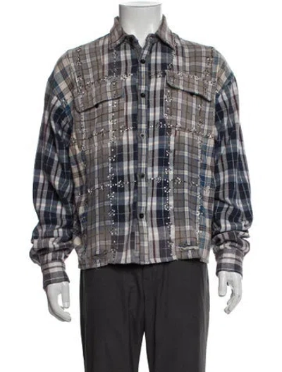 Pre-owned Vale Plaid Print Long Sleeve Shirt In Gray
