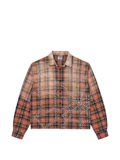 Vale Pumpkin Patch Checked Embellished Shirt In Brown