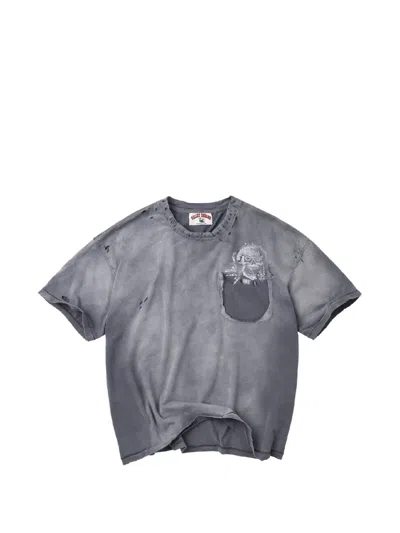 Vale Skull-print Distressed-effect T-shirt In Gray