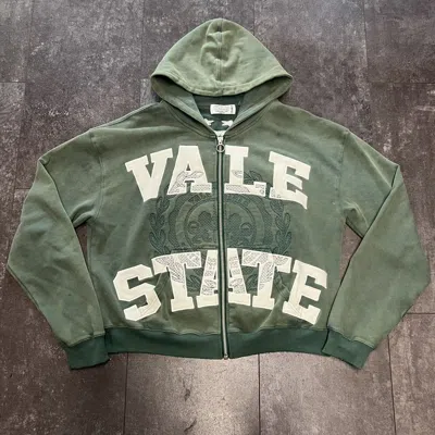 Pre-owned Vale State Forest Emblem Zip Up Hoodie Evergreen White In Green