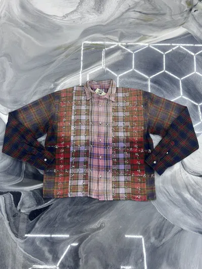 Pre-owned Vale Summer Jam Flannel Red Blue Pink Size L