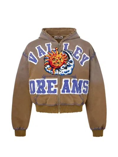 Vale Sunny Graphic-patchwork Zip-up Hoodie In Brown