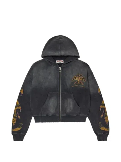 Vale Waffle-knit Graphic-print Hoodie In Black