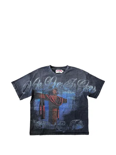 Vale Washed-effect Graphic-print T-shirt In Black
