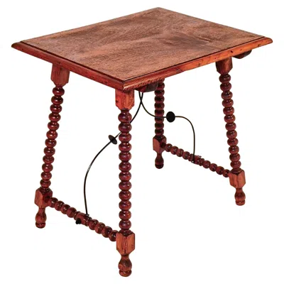 Pre-owned Valenti Baroque Style. Castilian Walnut Wood Side Table, Spain, 1940s In Brown
