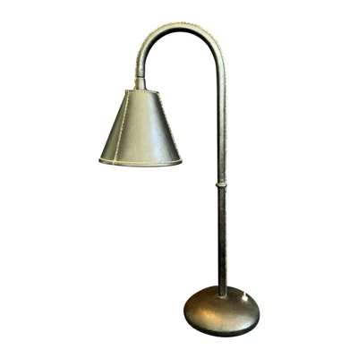 Pre-owned Valenti Black Leather Table Lamp In The Style Of Jacques Adnet, 1970s Spain