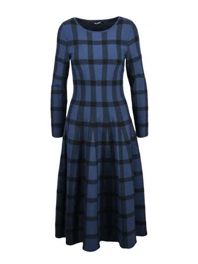 Valenti Blue Flared Viscose-blend Stretch Midi Dress In Black