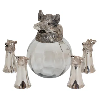 Pre-owned Valenti Boar Pitcher And Stirrup Cups Set In Silver