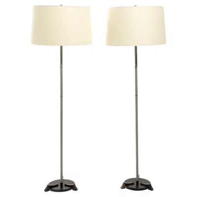 Pre-owned Valenti Brass & Leather Floor Lamps, Spain 1950's In Gold