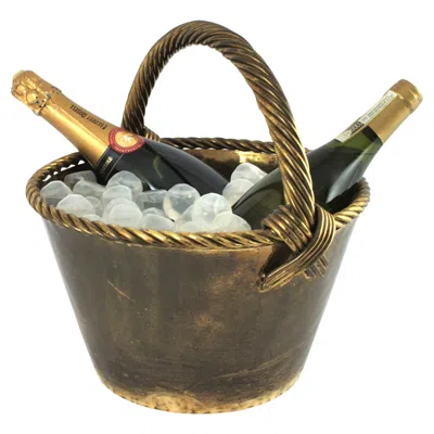 Pre-owned Valenti Valentí Brass Basket Ice Bucket Wine Cooler / Centerpiece, 1950s In Brown