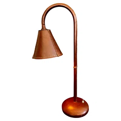 Pre-owned Valenti Brown Leather Table Lamp In The Style Of Jacques Adnet, 1970s Spain