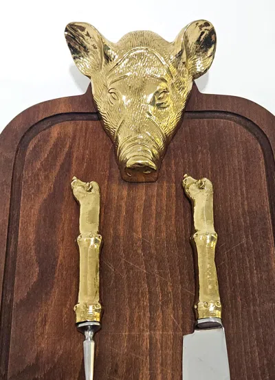 Pre-owned Valenti Gold Plated Wild Boar / Pig Mid Century Carving Set, Spain, C. 1970 In Brown