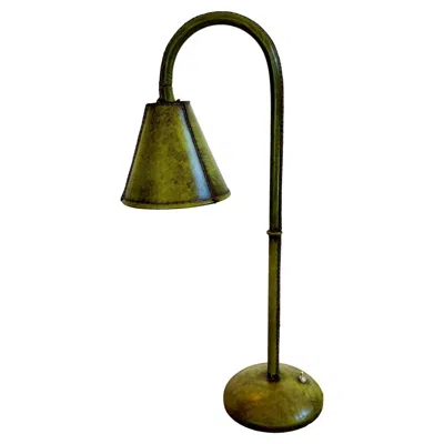Pre-owned Valenti Green Leather Table Lamp In The Style Of Jacques Adnet, 1970s Spain