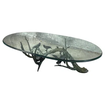 Pre-owned Valenti Mid-century Coffee Table Bronze Birds By , Spain 1970s In Gold