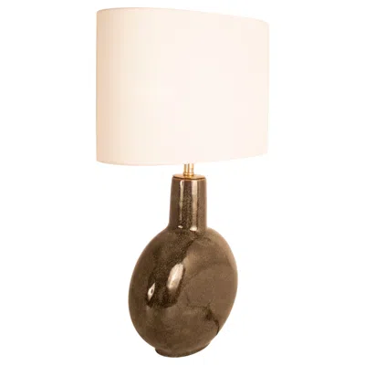 Pre-owned Valenti Mid-century Modern, Green Ceramic And Brass Table Lamp By , Spain 1970s