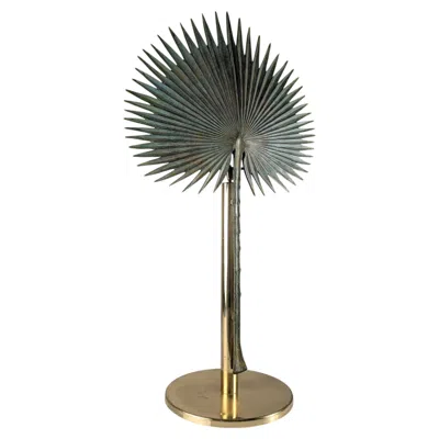 Pre-owned Valenti Monumental  Fan Palm Bronze And Brass Table Lamp, 1970s In Gold