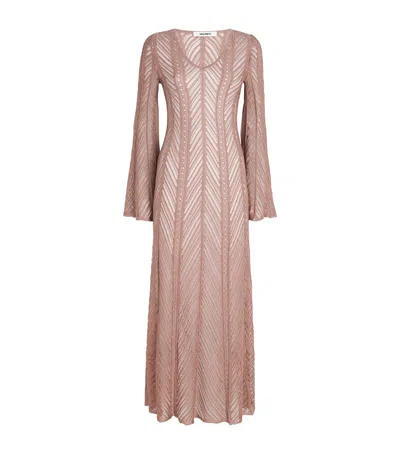 Valenti Openwork Knit V-neck Maxi Dress In Pink