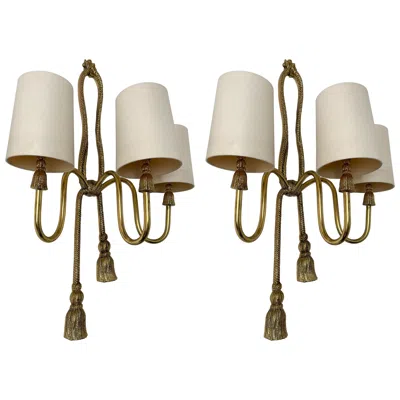 Pre-owned Valenti Pair Of Gilt Bronze And Brass Knot Sconces By . Spain, 1980s In Gold