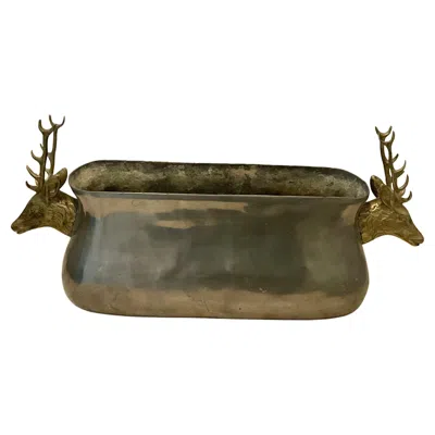 Pre-owned Valenti Pewter Centerpiece With Brass Stag Handles By De Quevedo & De Campos For  In Brown
