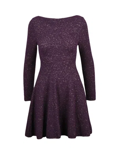 Valenti Purple Flared Knit Wool-blend Mini Dress