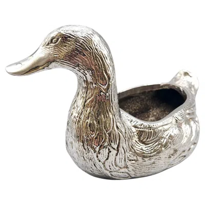 Pre-owned Valenti Silvered Bronze Duck Sculpture Vide Poche, Spain, C. 1970 In Gold