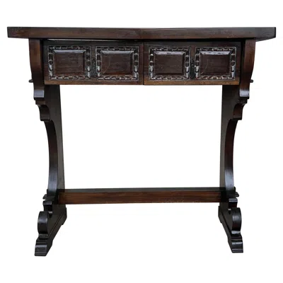 Pre-owned Valenti Spanish Colonial Narrow Console Table With Two Drawers With Iron Hardware In Brown