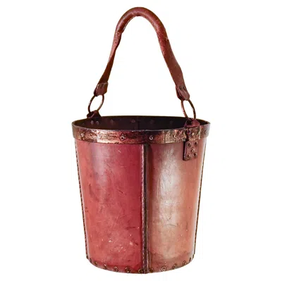 Pre-owned Valenti Tudor Revival. Leather Storage Basket By , Cowhide, Spain, 1940s In Brown