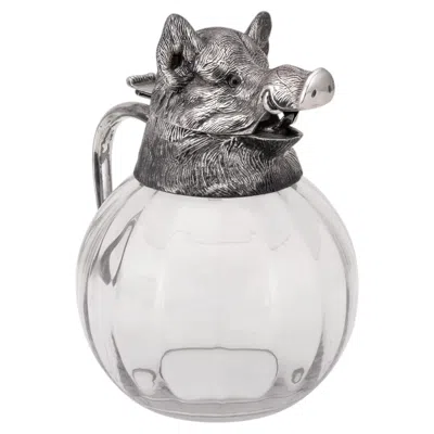 Pre-owned Valenti Vintage 20th Century Silver Plate Boar Head & Glass Jug By  C.1970