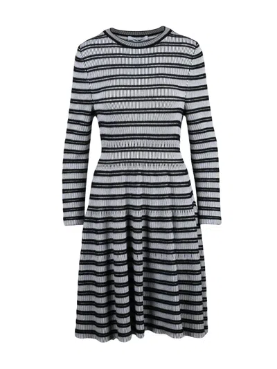 Valenti White/black Flared Ultrafine Merino Wool Dress In Gray