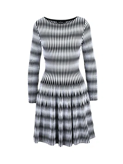 Valenti White/black Flared Viscose-blend Stretch Dress In Blue