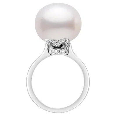 Pre-owned Valentin Magro 15.5mm Round White South Sea Pearl & Diamond Ring In Platinum By