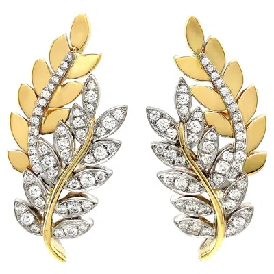 Pre-owned Valentin Magro 18k Palladium And Yellow Gold Olympia Diamond Leaf Motif Earrings