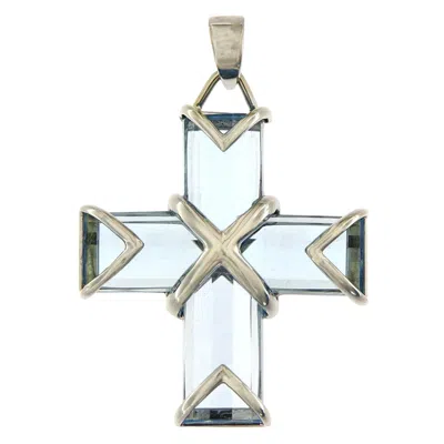 Pre-owned Valentin Magro 18k White Gold Blue Topaz Cross Pendant