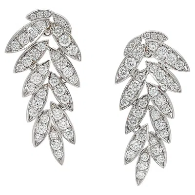Pre-owned Valentin Magro 18k White Gold Diamond Pavé Dangling Leaf Earrings