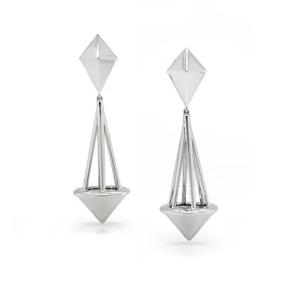 Pre-owned Valentin Magro 18k White Gold Pendulum Pyramid Drop Earrings