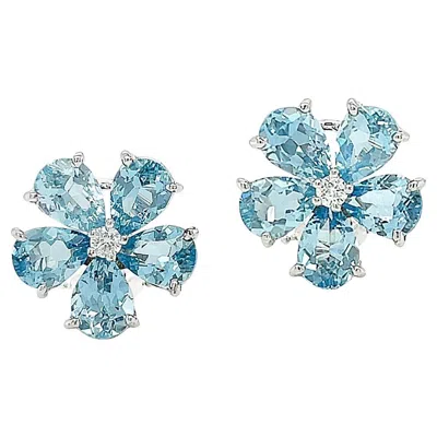 Pre-owned Valentin Magro 18k White Gold Small Cluster Aquamarine And Diamond Earrings
