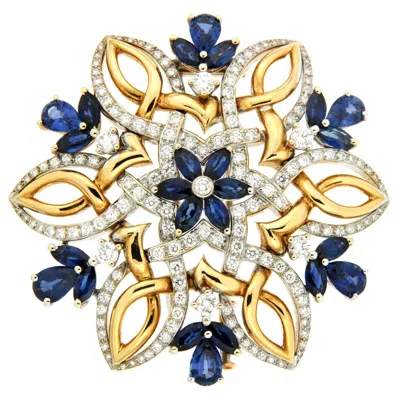 Pre-owned Valentin Magro 18k Yellow And White Gold Blue Sapphire Diamond Dolce Neve Brooch