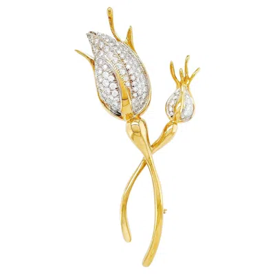 Pre-owned Valentin Magro 18k Yellow And White Gold Diamond Rose Bud Brooch