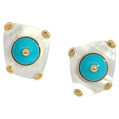 Pre-owned Valentin Magro 18k Yellow God Mother Of Pearl And Turquoise Clip On Earrings