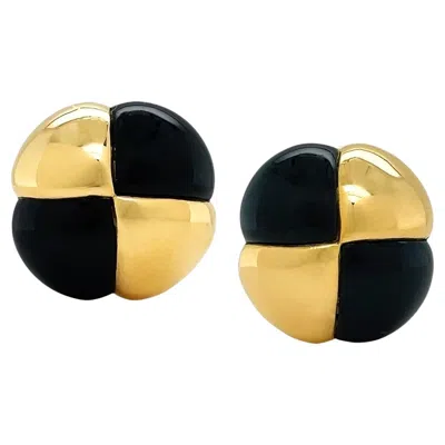 Pre-owned Valentin Magro 18k Yellow Gold And Black Jade Corner Quartet Earrings
