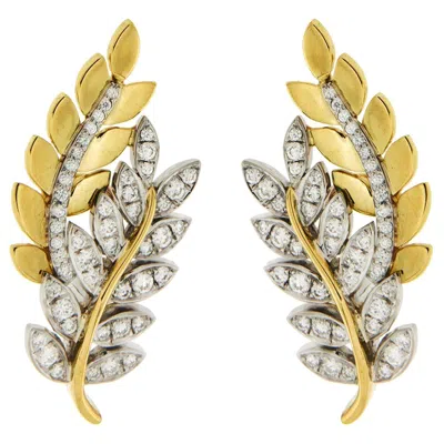 Pre-owned Valentin Magro 18k Yellow Gold And Diamond Olympia Leaf Earrings