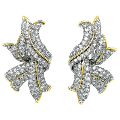 Pre-owned Valentin Magro 18k Yellow Gold And Platinum Diamond Flame Earrings
